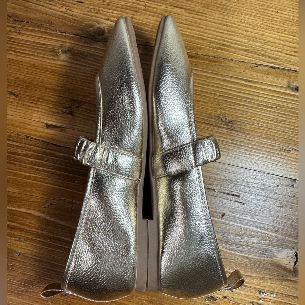 MIA Metallic Gold Ruched Strap Mary Jane Flats - Picture 7 of 12